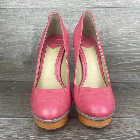 Brian Atwood Bffontanne Pink Leather Snakeskin Women’s Sz 7.5 Platform Heels - Picture 2 of 12
